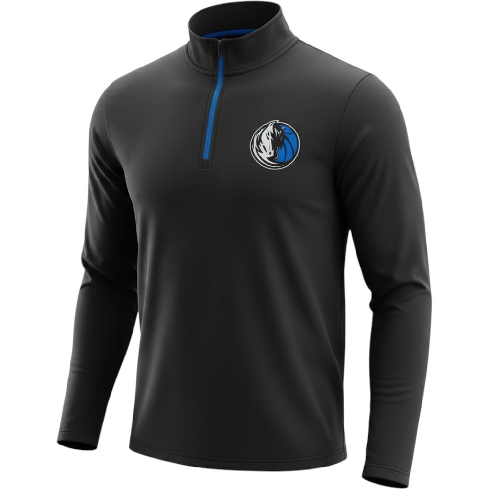NBA Dallas Mavericks Mens Black Quarter Zip Pullover Long Sleeve Shirt Small NEW